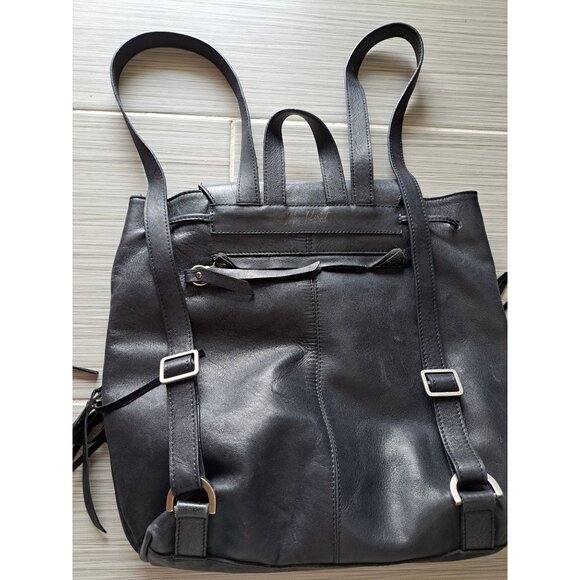 Valez Black Fringe Leather Backpack Embroidered Flap Turn-Lock Closure Large - Picture 10 of 16